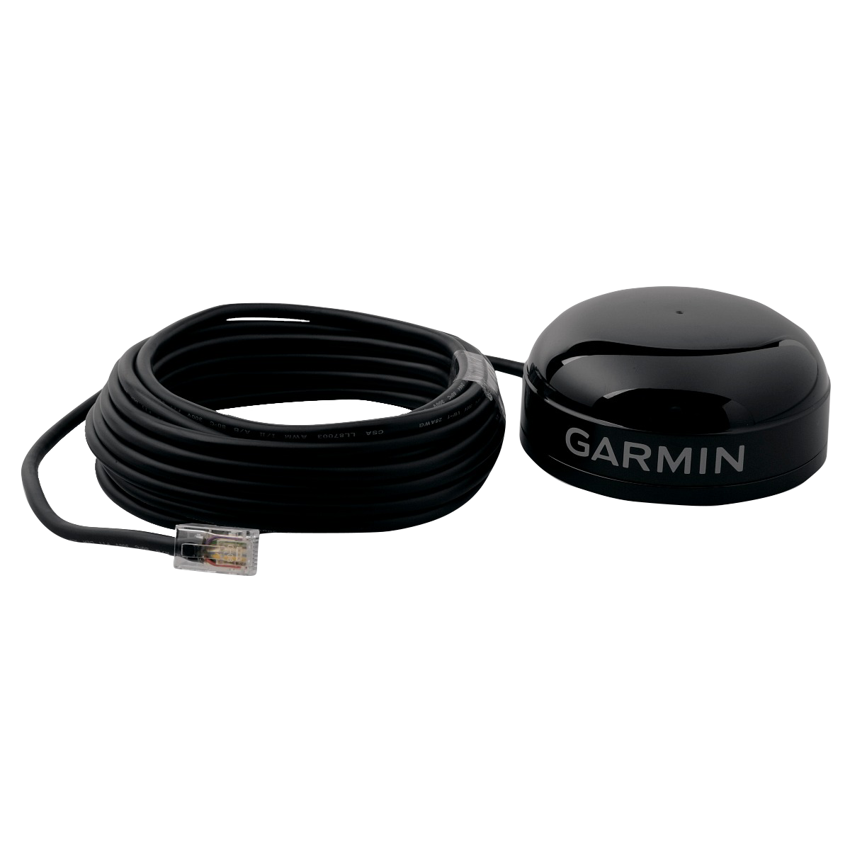 Garmin GPS 16x HVS GPS sensor with long coiled cable and black dome antenna