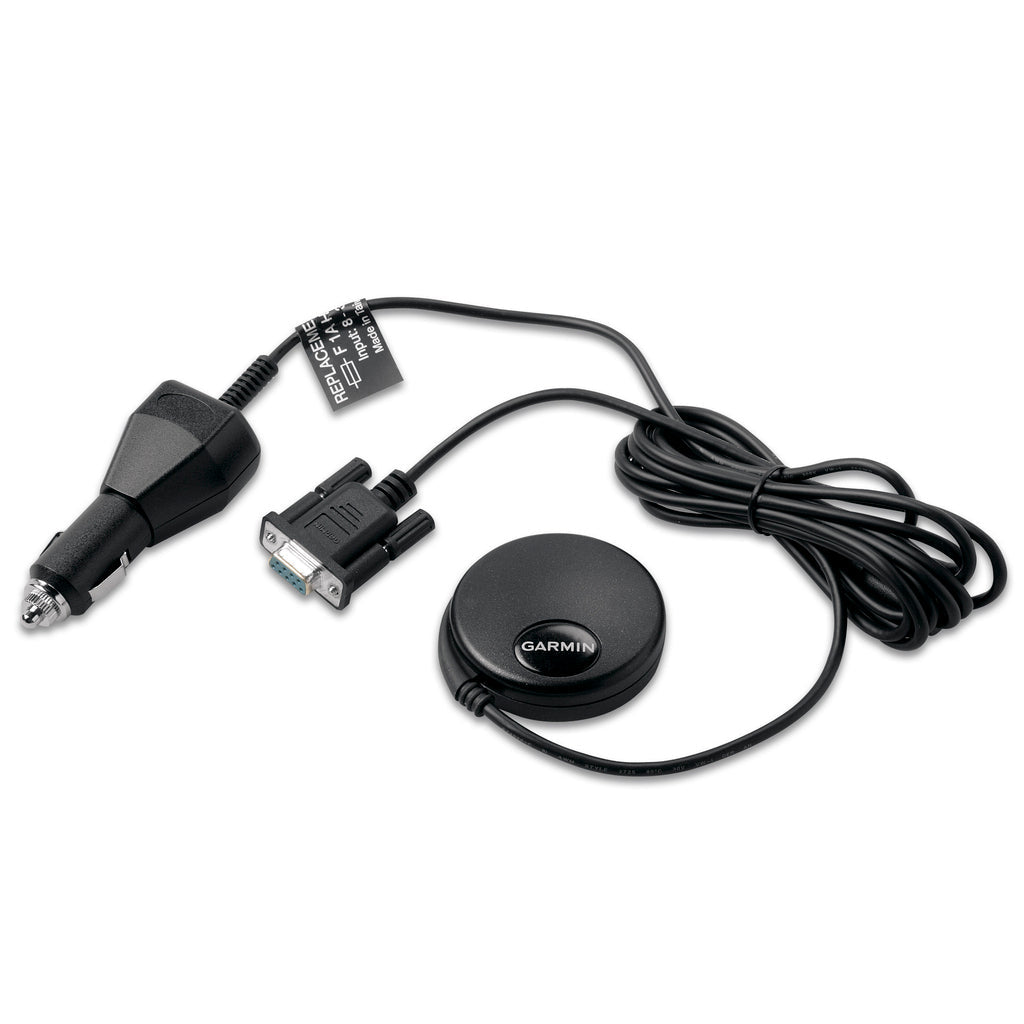 Garmin GPS 18x PC GPS sensor kit with black round antenna and car power cable