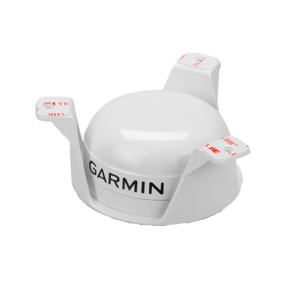 Garmin GPS 19x HVS marine GPS sensor with white dome and mounting arms