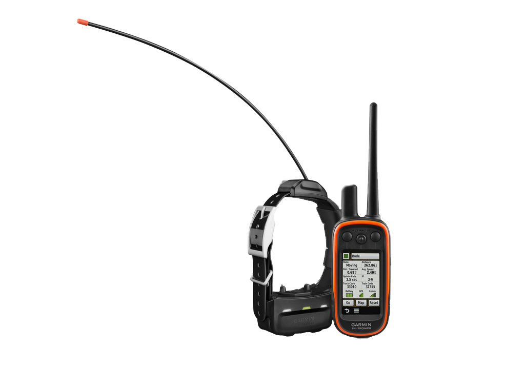 Garmin Alpha 100 handheld and TT15 dog collar bundle (2 items); orange-trim handheld, black collar