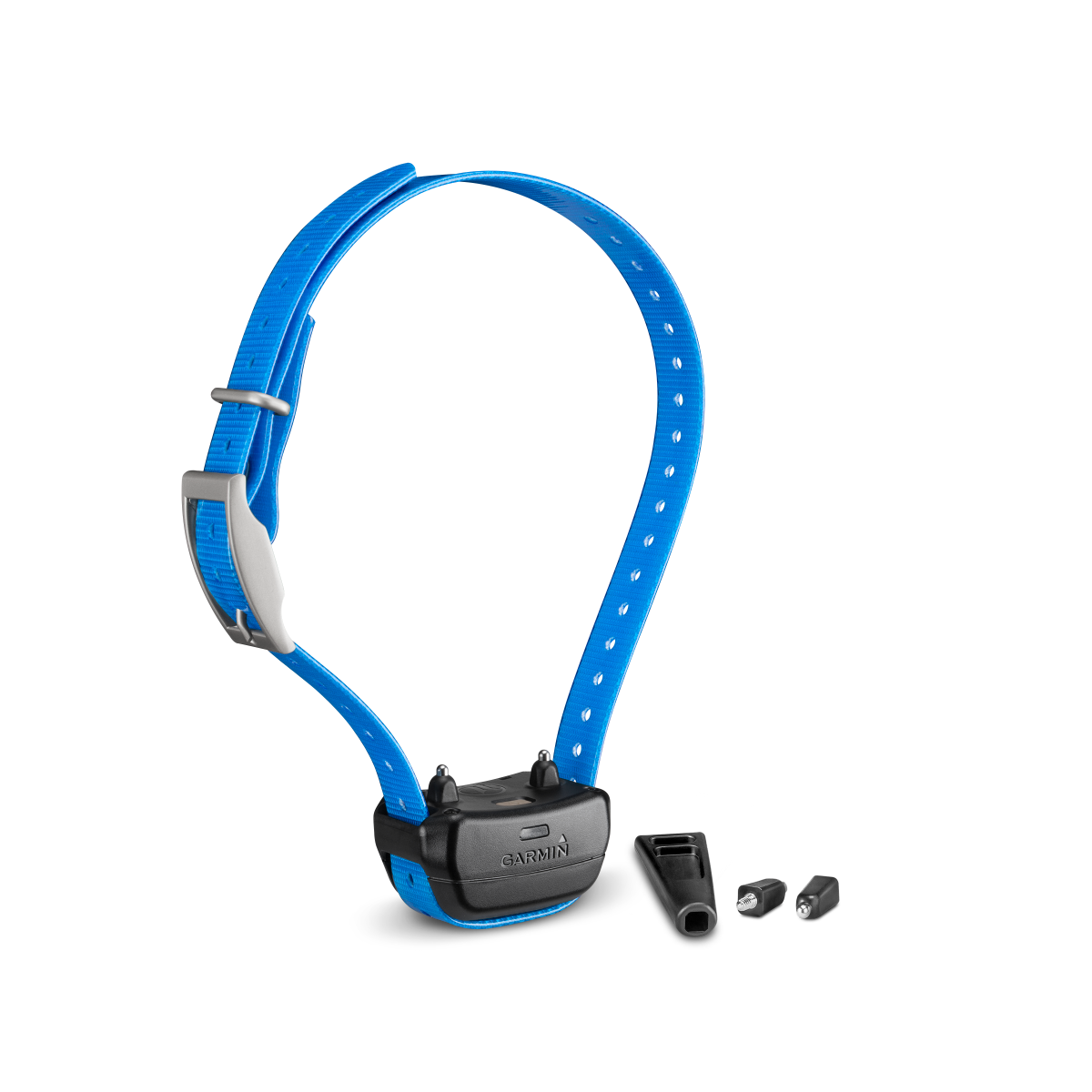 Garmin Delta XC dog training device with blue strap and small accessories