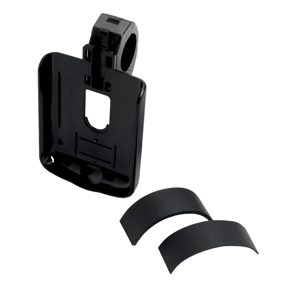 Garmin handlebar mount for GPS/GPSMAP (010-10305-01), black plastic with mounting bracket and two curved rubber straps