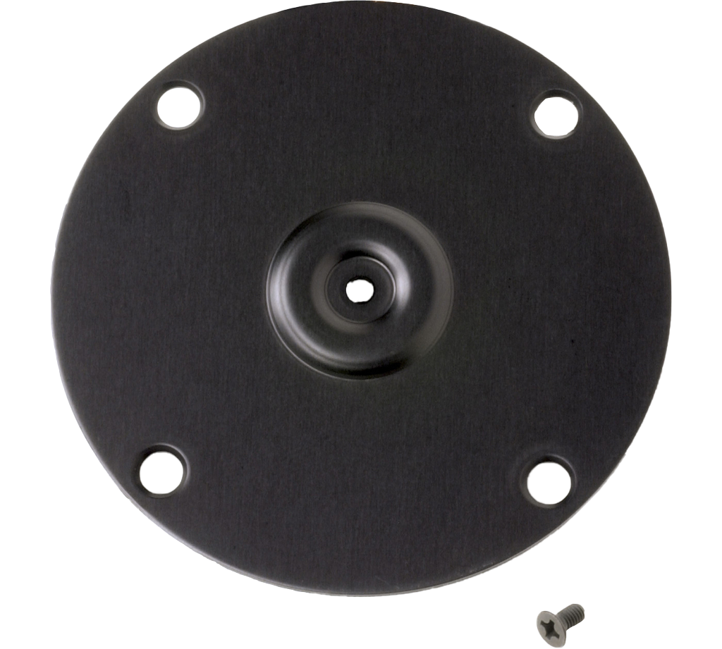 Garmin Flange Mount, black circular base with four mounting holes and central mounting nub