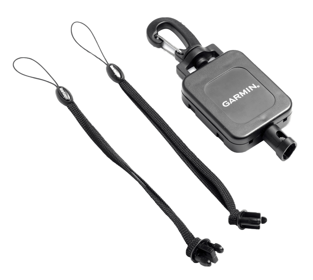 Garmin Retractable Lanyard with two black braided cords and top carabiner clip
