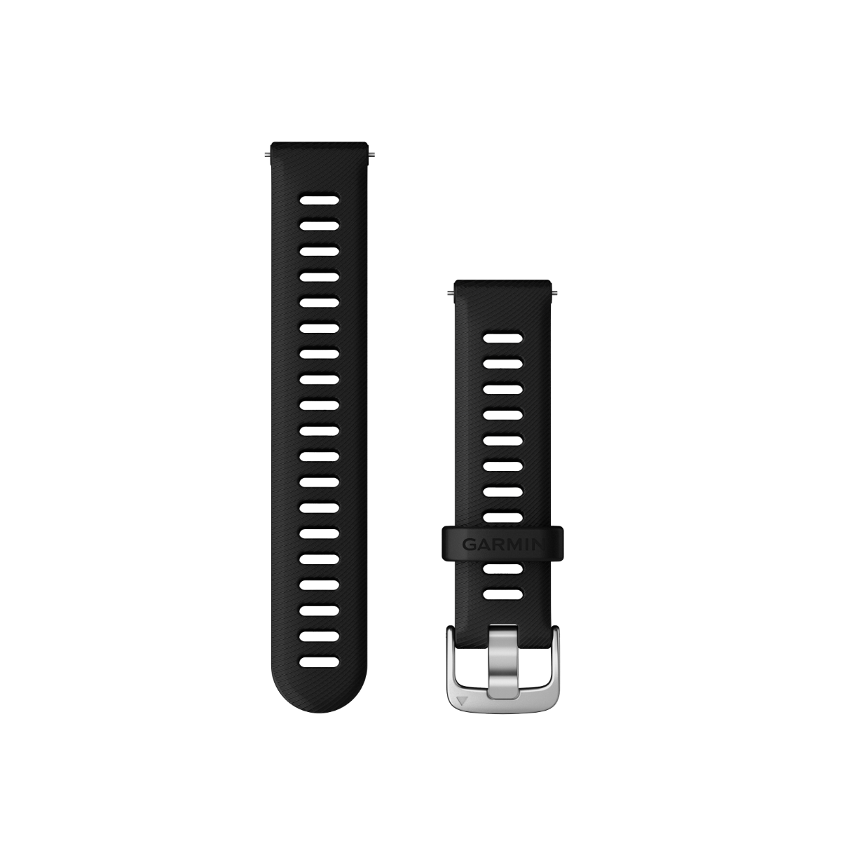 Garmin 18 mm black quick-release watch bands with silver hardware; set includes two bands