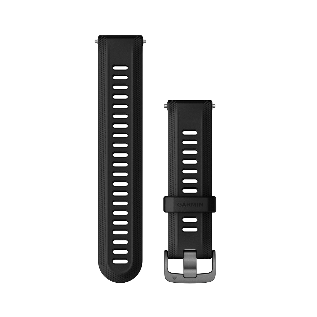 Garmin Forerunner watch bands, 22 mm, black with slate hardware; two-piece set