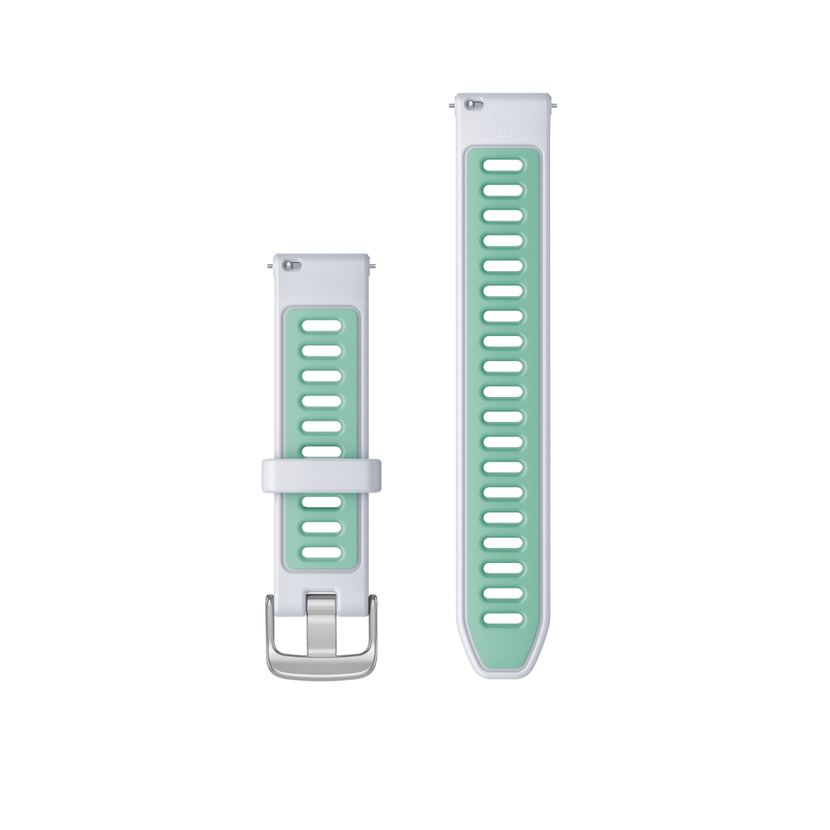 Garmin 18mm Quick Release watch bands in Whitestone/Neo Tropic with silver hardware, two-piece set