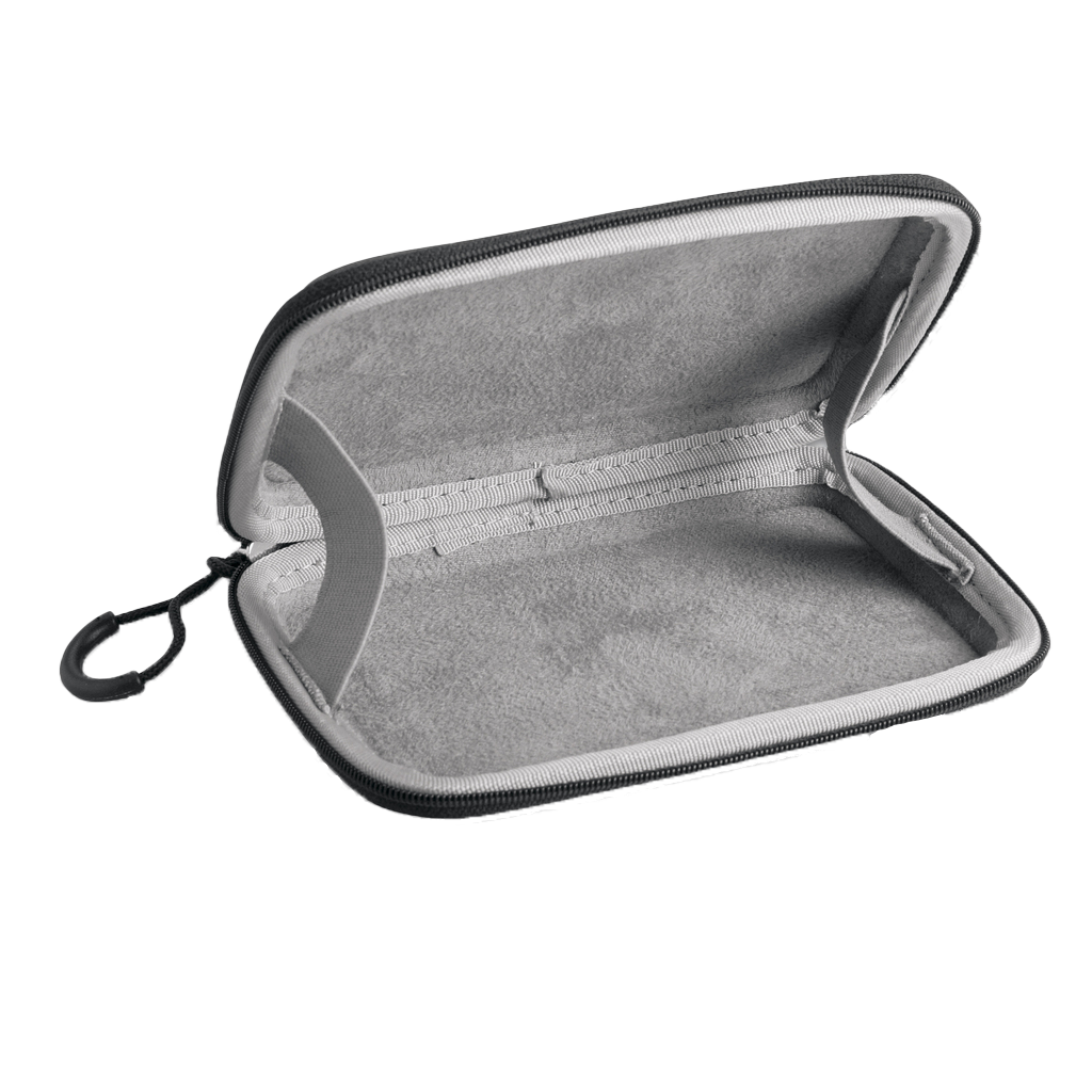 Garmin GPS carrying case, gray soft-shell with zipper and carabiner clip