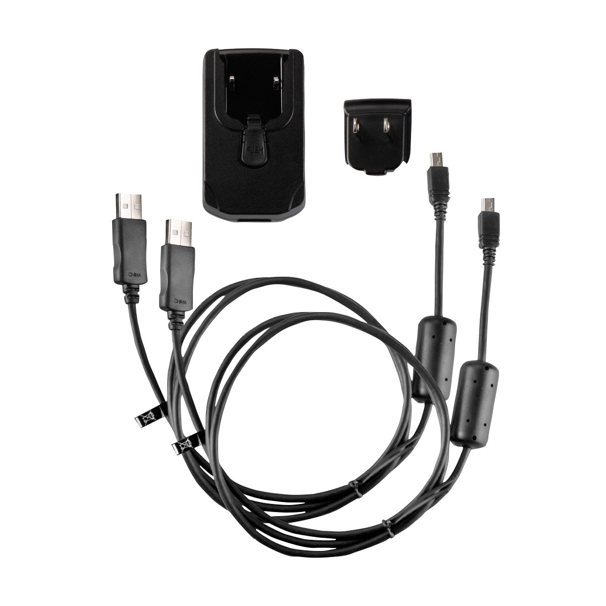 Garmin AC Adapter Cable USA 010-11478-02 with wall charger cradle and USB cables, black