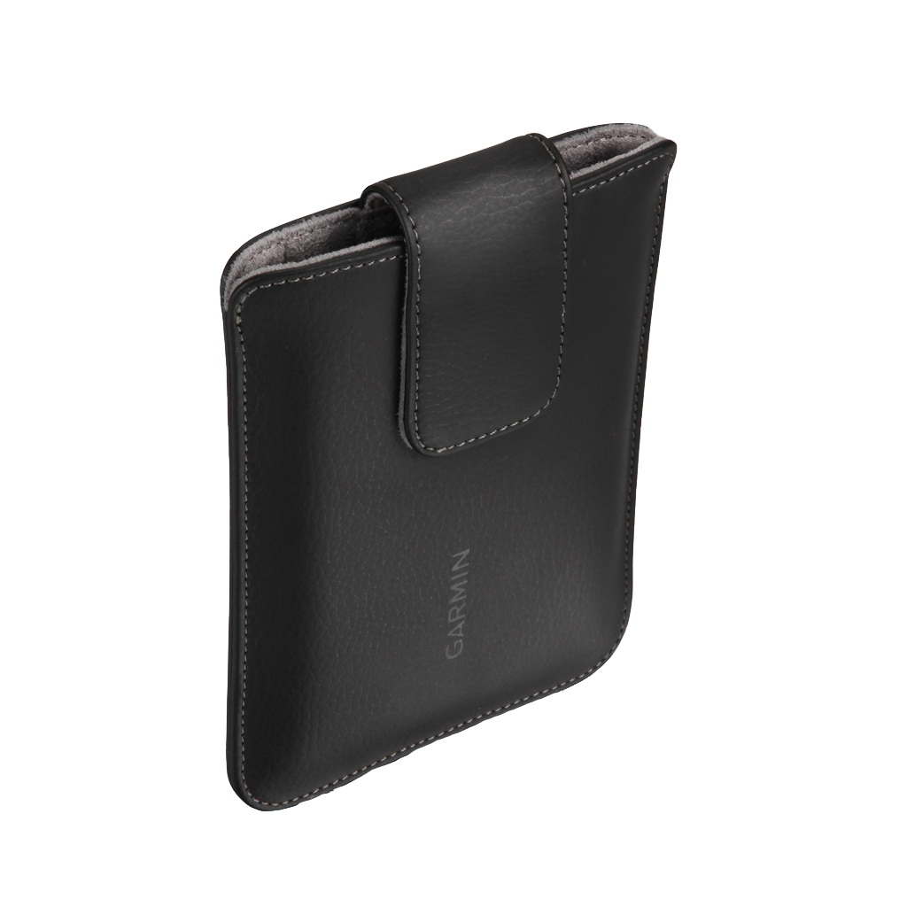 Garmin 5-6 inch universal carrying case, black leatherette with stitched edges and flap closure