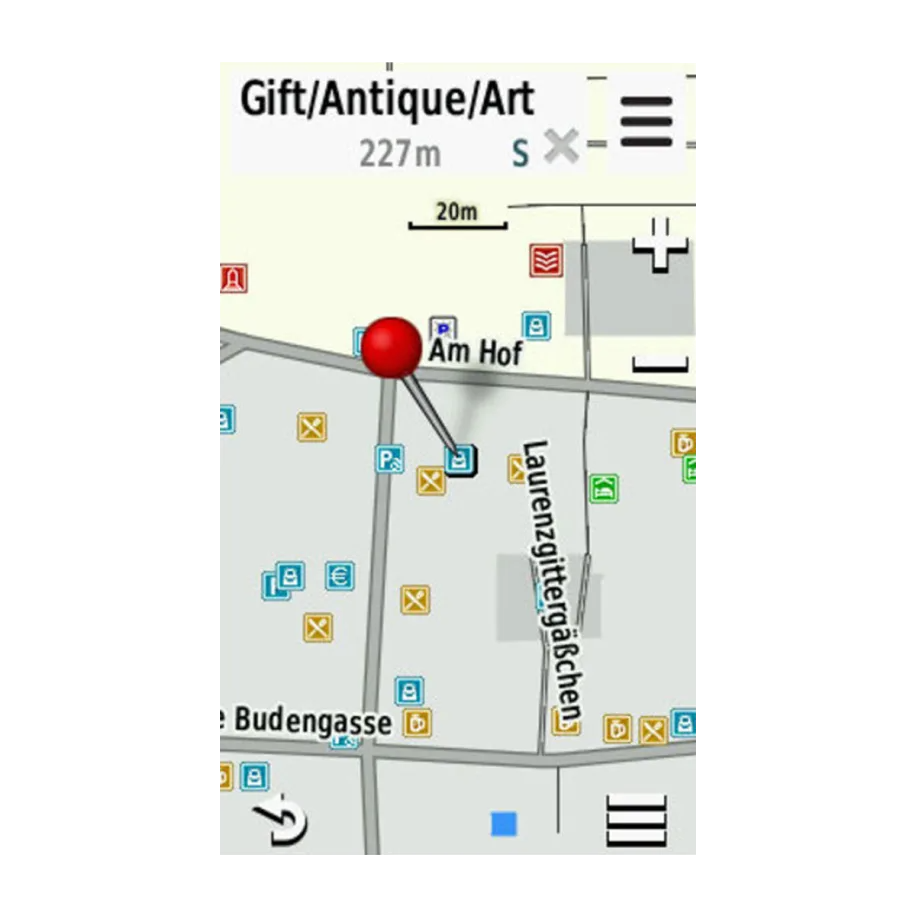 Garmin Cycle Map Europe microSD/SD Card (010-12347-01) map view with a red pin near Am Hof street