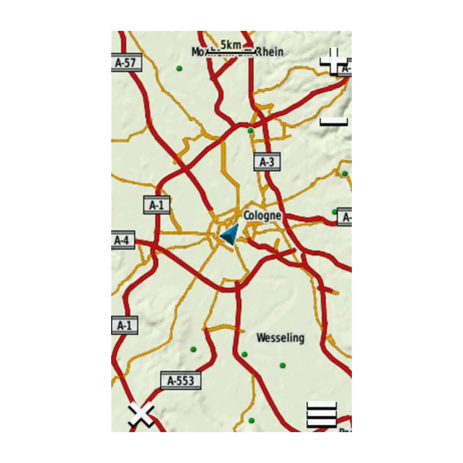Garmin Cycle Map Europe microSD/SD Card map showing Cologne area with red major roads