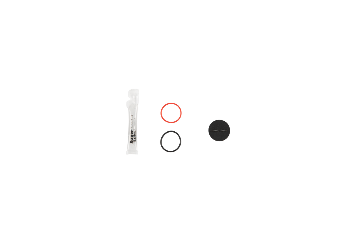 Garmin Cap and O-Ring Kit 010-12816-00: white lube packet, red and black O-rings, and black cap