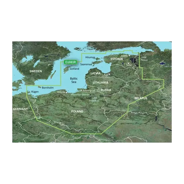 Garmin Baltic Sea East Coastal and Inland Charts BlueChart g3 microSD/SD HXEU065R map card with green boundary outline