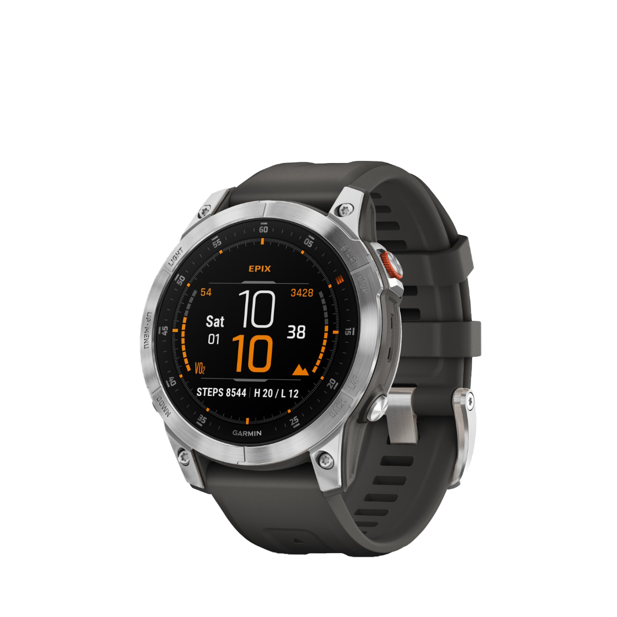Garmin Epix Gen 2 smartwatch, slate steel case with gray strap, refurbished