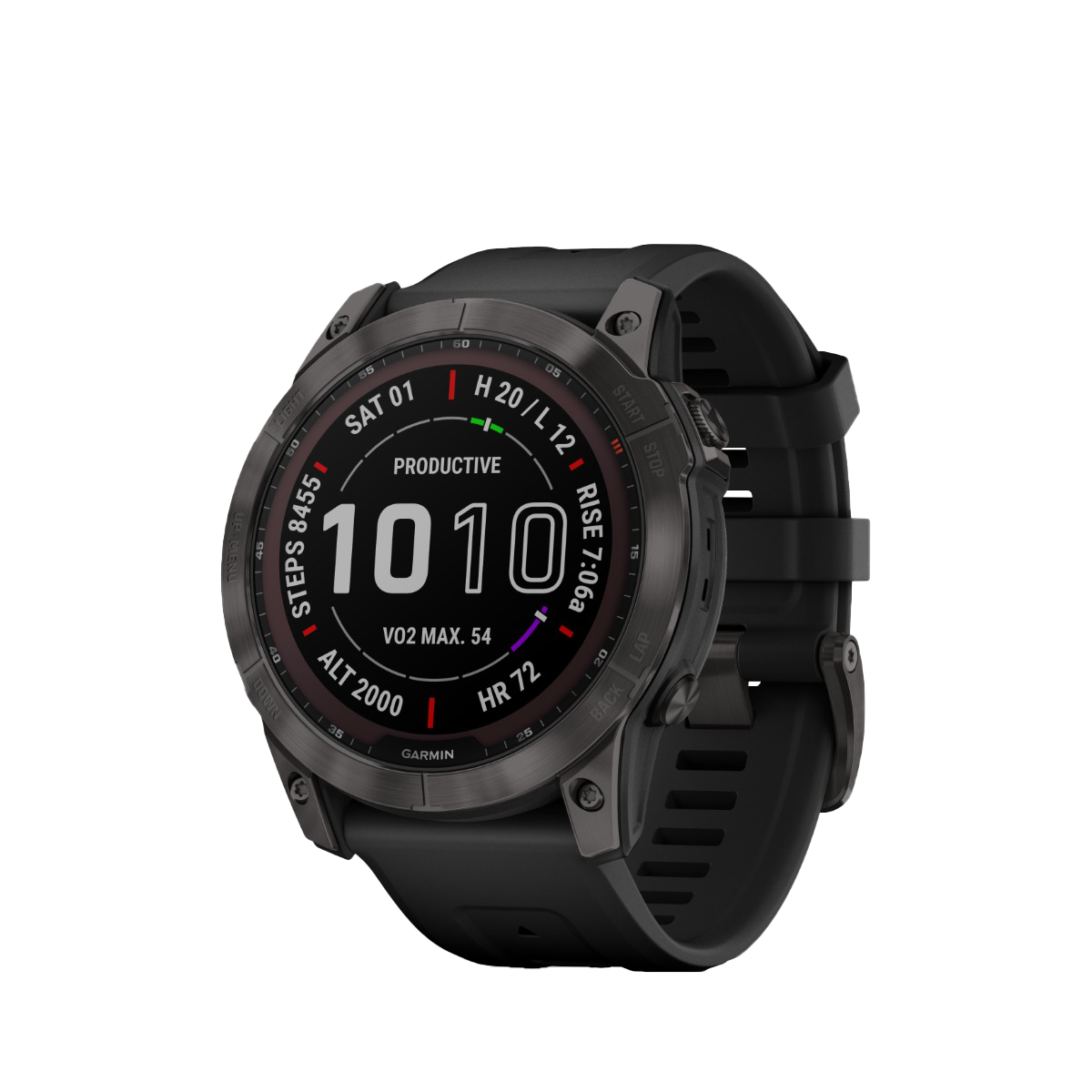 Garmin Fenix 7X Sapphire Solar smartwatch with carbon gray DLC titanium case and black band