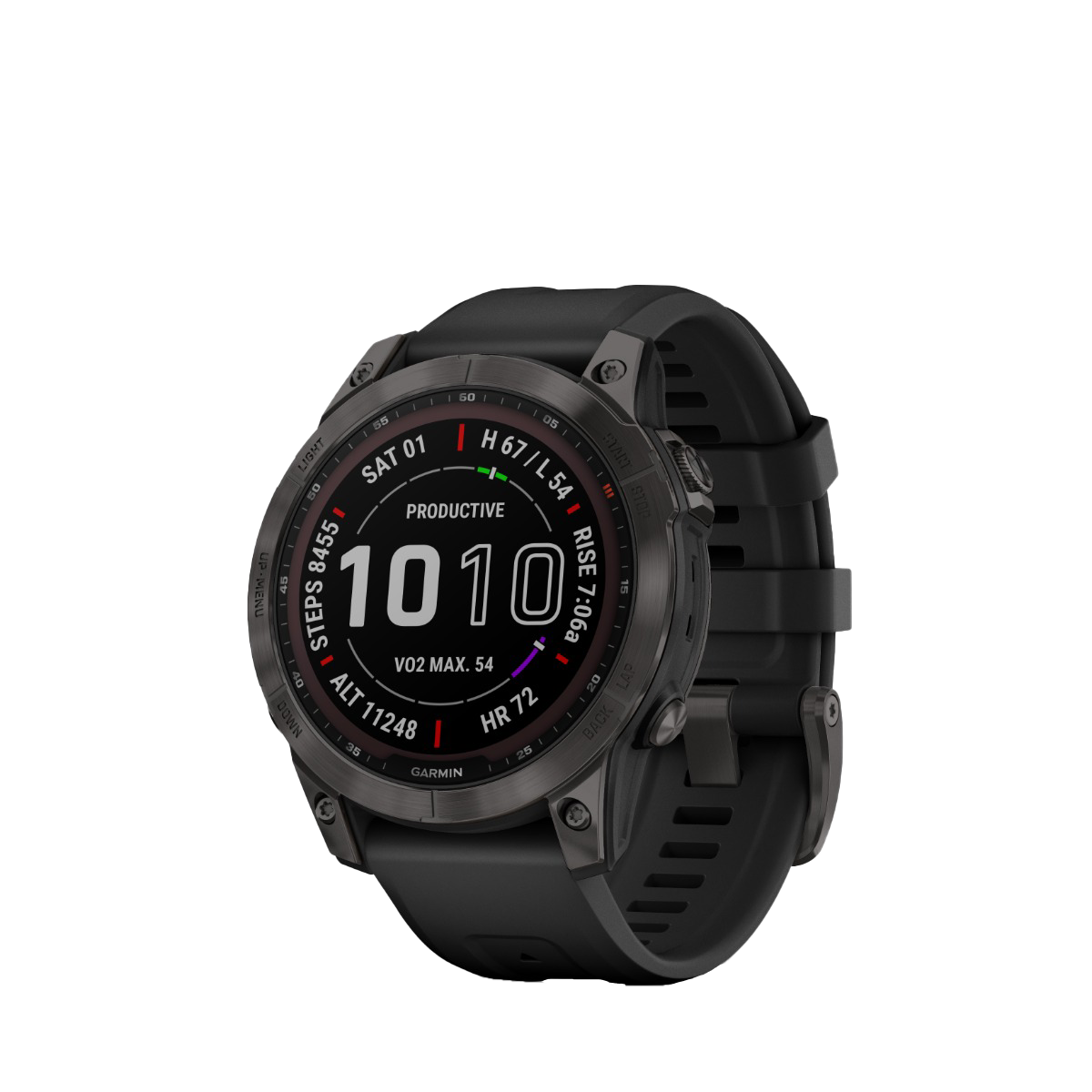 Garmin fenix 7S Sapphire Solar smartwatch with carbon gray DLC titanium bezel and black band