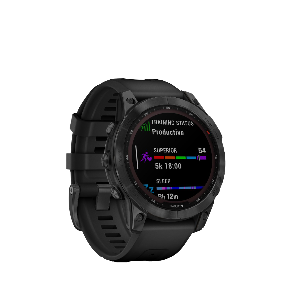 Garmin Fenix 7 Solar smartwatch, slate gray case with black band, certified refurbished