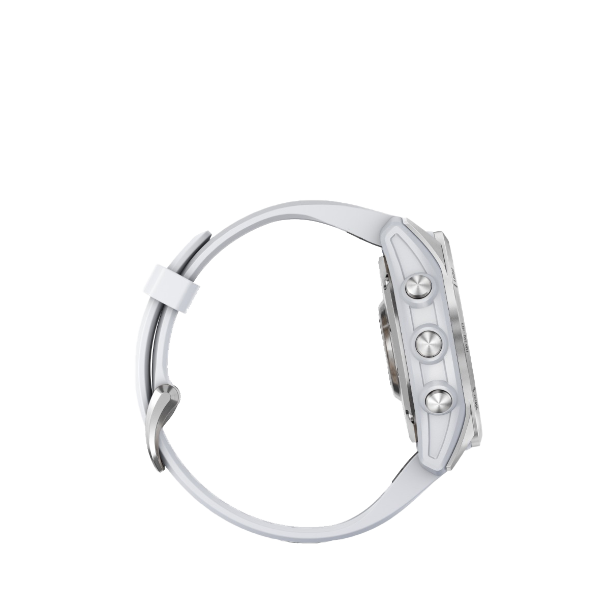 Garmin fenix 7S smartwatch with silver case and Whitestone band