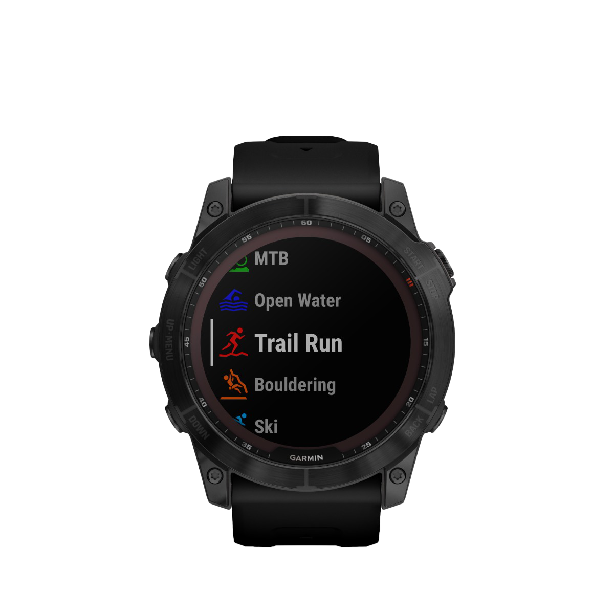 Garmin Fenix 7x Sapphire Solar smartwatch in black DLC titanium with black band