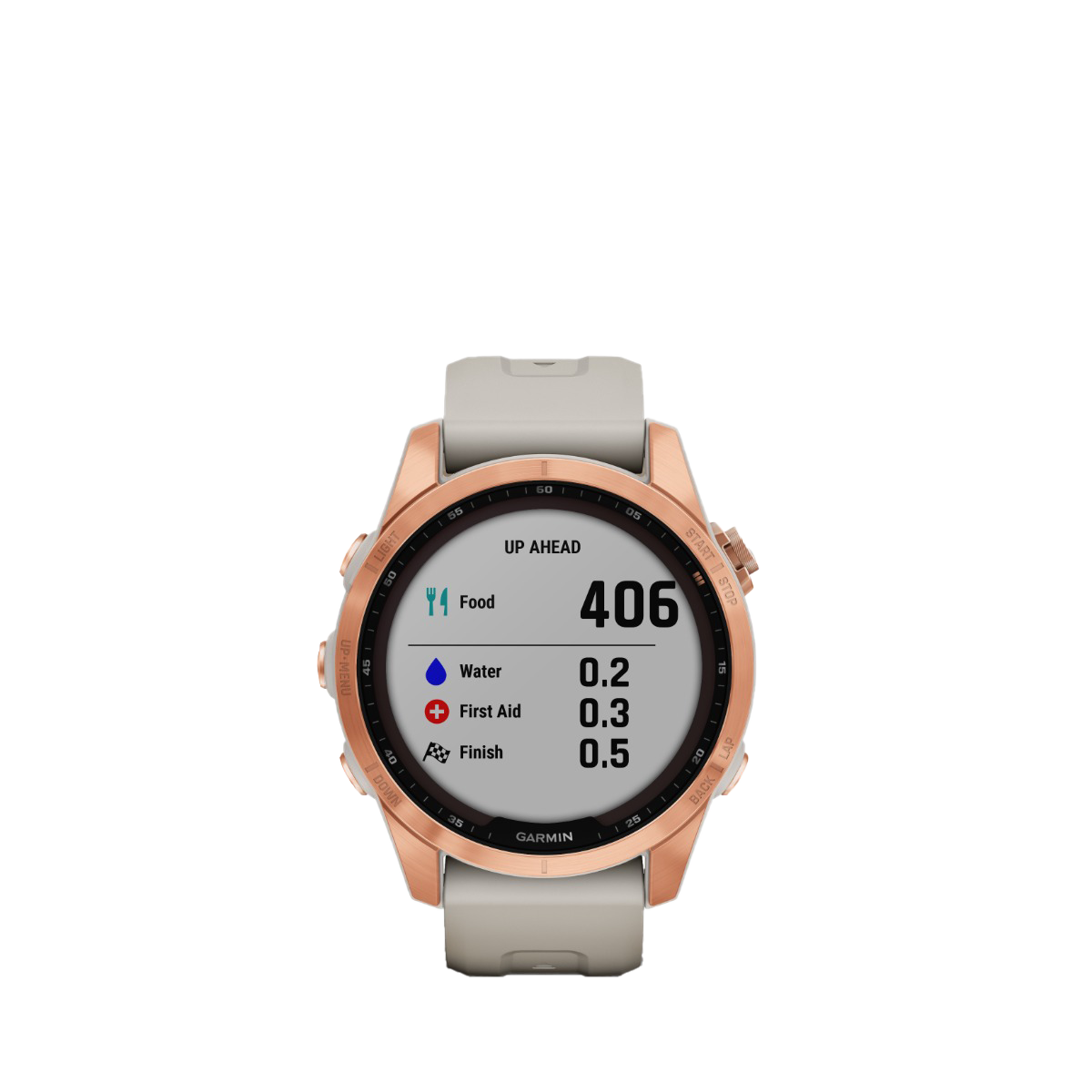 Garmin fenix 7S Solar smartwatch with rose gold case and light sand strap, Garmin Certified Refurbished