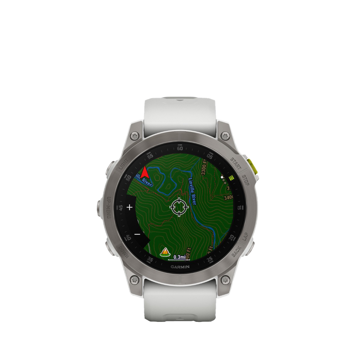 Garmin Epix Gen 2 smartwatch, white titanium case with white band and map display