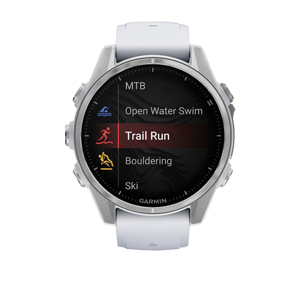 Garmin Fenix 8 smartwatch, 43mm AMOLED, silver case with Whitestone silicone band