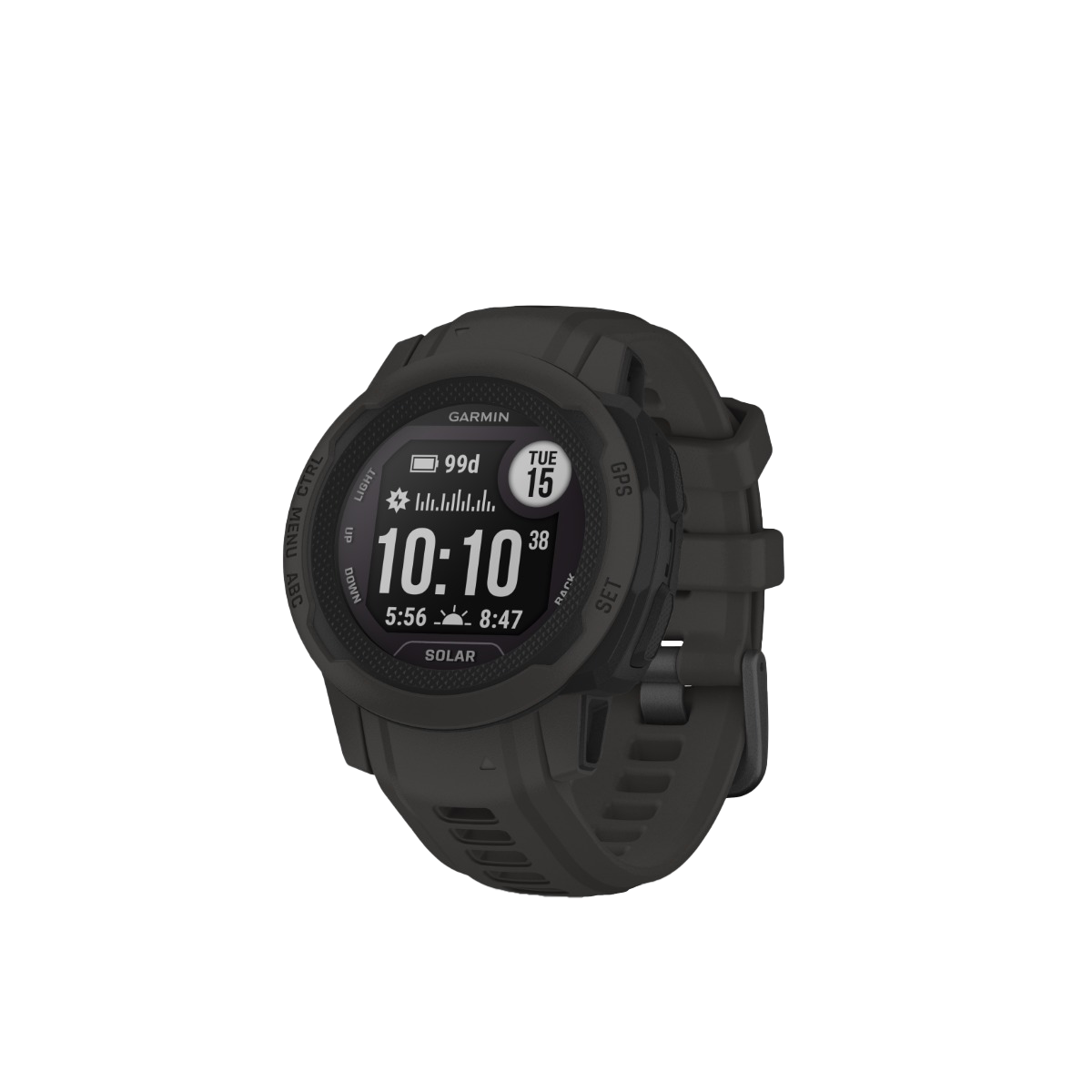Garmin Instinct 2S Solar smartwatch, graphite color with rugged, durable design