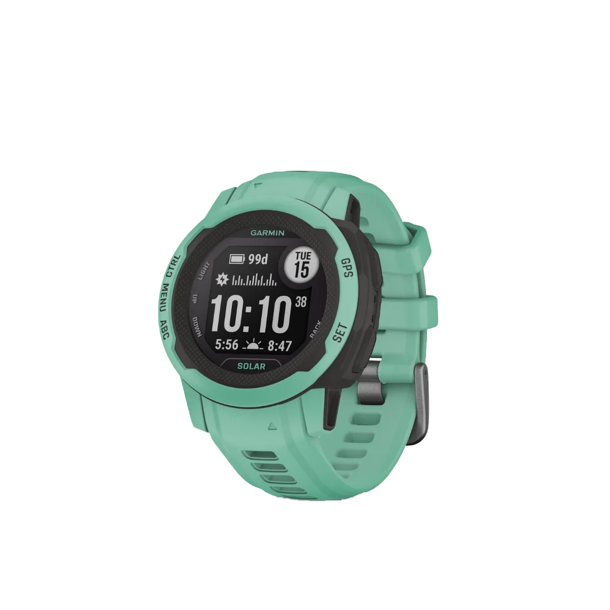Garmin Instinct 2S Solar smartwatch, Neo Tropic with teal silicone strap