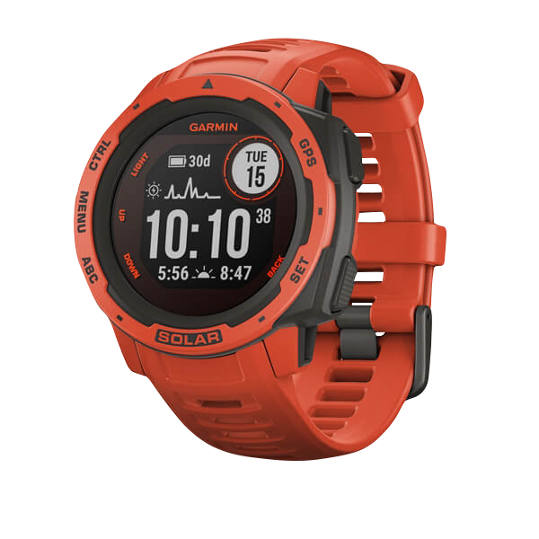 Garmin Instinct Solar smartwatch, Flame Red, rugged GPS with solar charging, certified refurbished