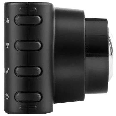 Garmin Dash Cam 30 black side view with vertical control buttons