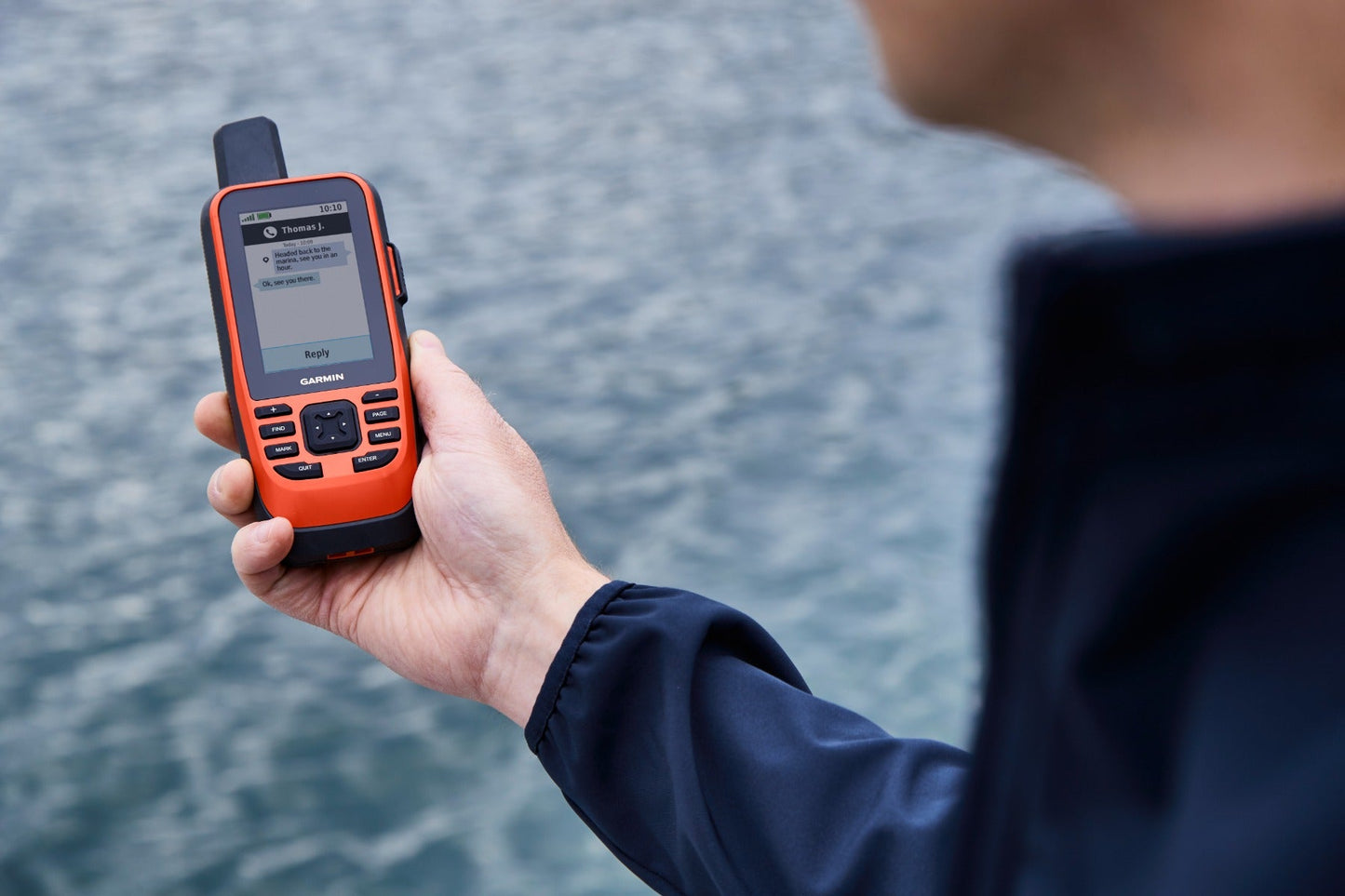 Garmin GPSMAP 86Sci marine handheld GPS navigator in orange rugged housing