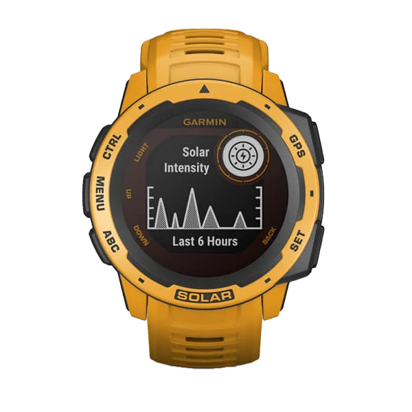 Garmin Instinct Solar GPS smartwatch in sunburst yellow, certified refurbished