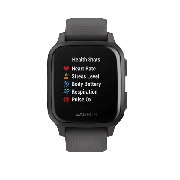 Garmin Venu Sq smartwatch in Shadow Gray with slate bezel and gray strap