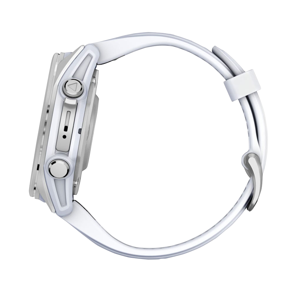Garmin Fenix 8 smartwatch, AMOLED 43mm, silver case with Whitestone silicone band