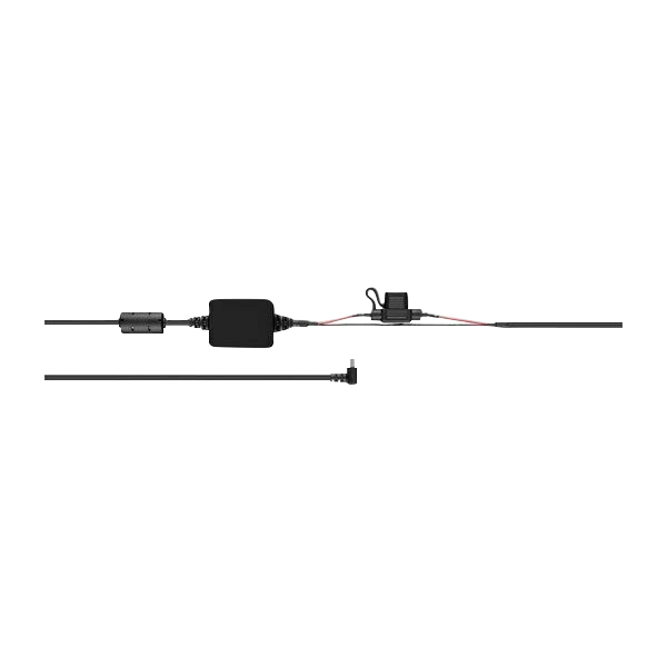 Garmin Bare-Wire power cable for Garmin devices, black with inline module and exposed red/black conductors.