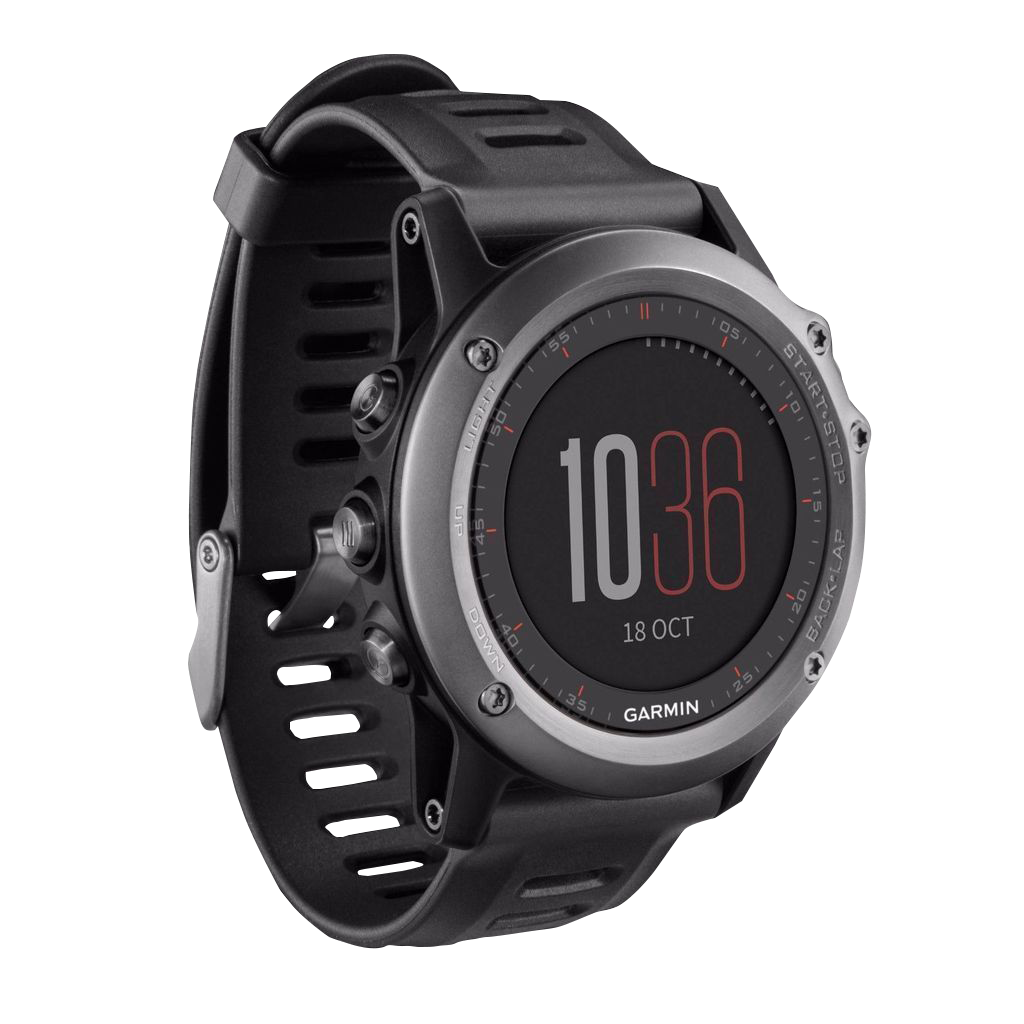 Garmin Fenix 3 GPS smartwatch with gray bezel and black band, Garmin Certified Refurbished.