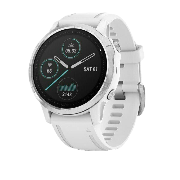 Garmin fenix 6S GPS smartwatch, white case with white band, Garmin certified refurbished.