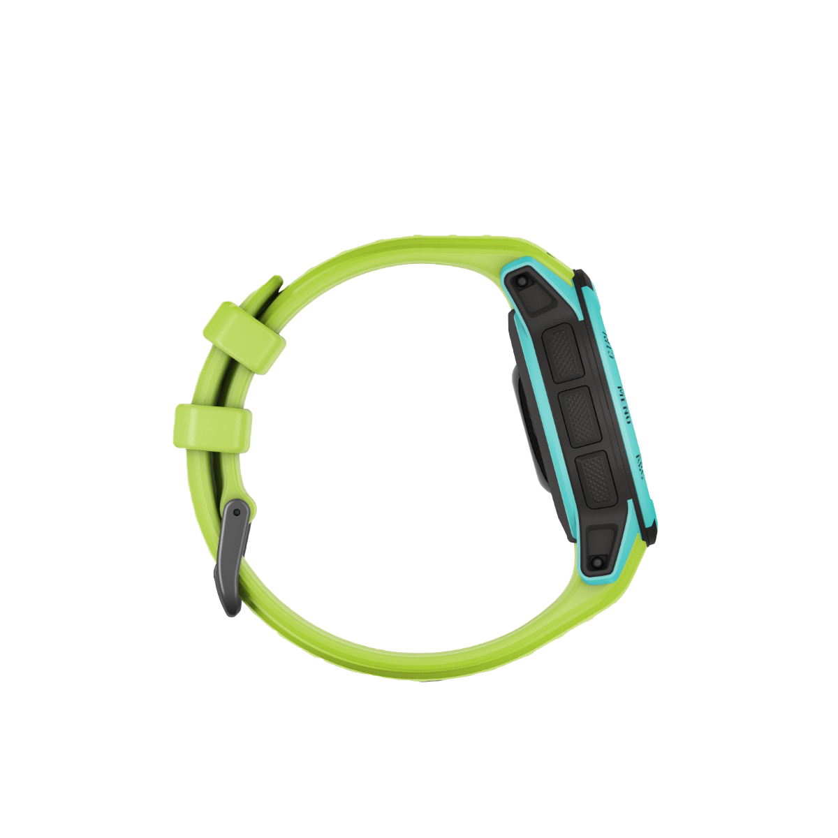 Garmin Instinct 2S Surf Edition Waikiki smartwatch with neon lime band and turquoise case