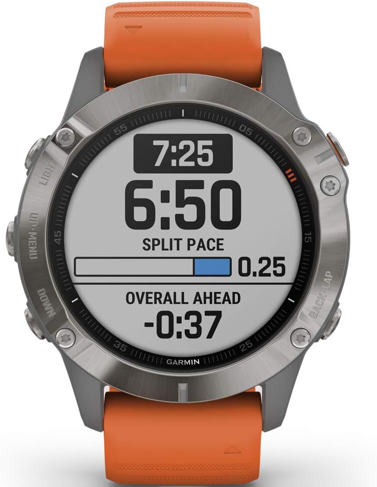 Garmin Fenix 6X Pro Solar smartwatch with orange band, titanium case, sapphire glass (refurbished)