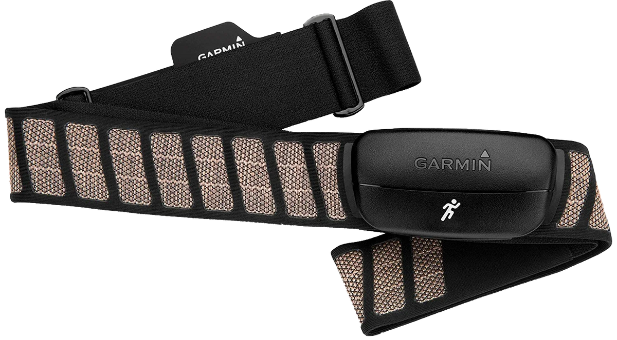 Garmin HRM-Run Monitor chest strap with beige mesh panels and black module
