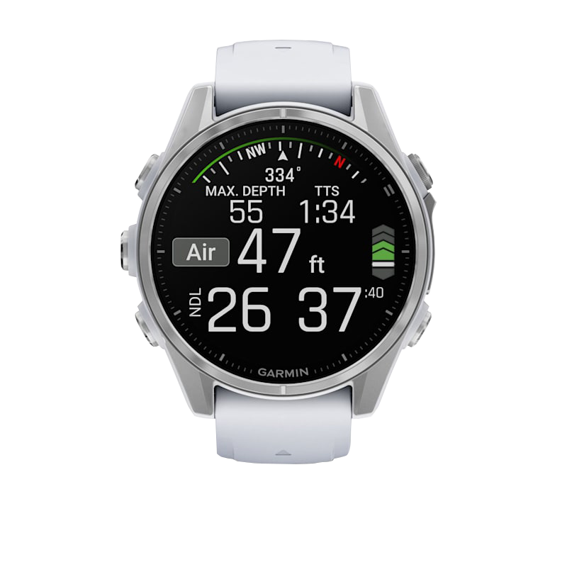 Garmin Fenix 8 smartwatch, 43mm AMOLED display, silver case with Whitestone silicone band