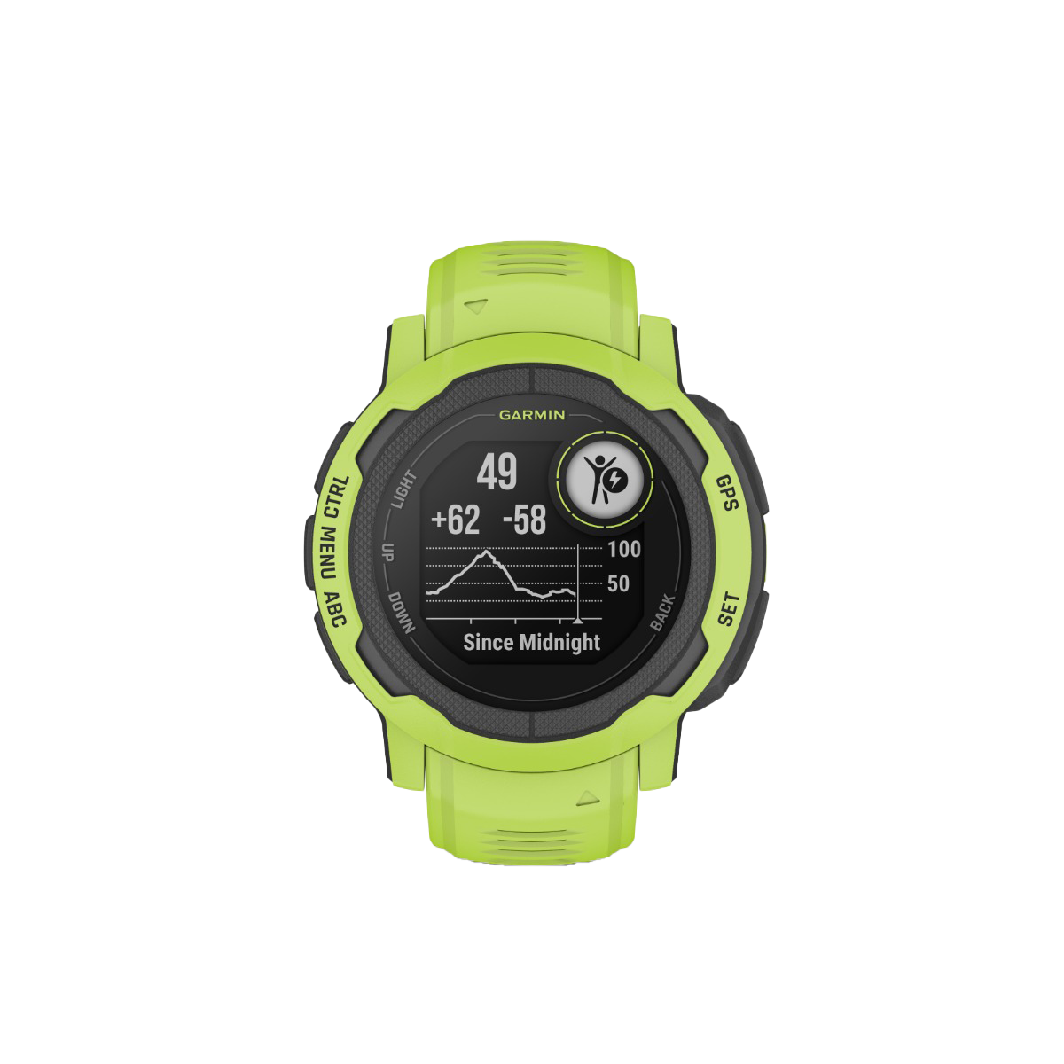 Garmin Instinct 2 smartwatch in electric lime with black bezel