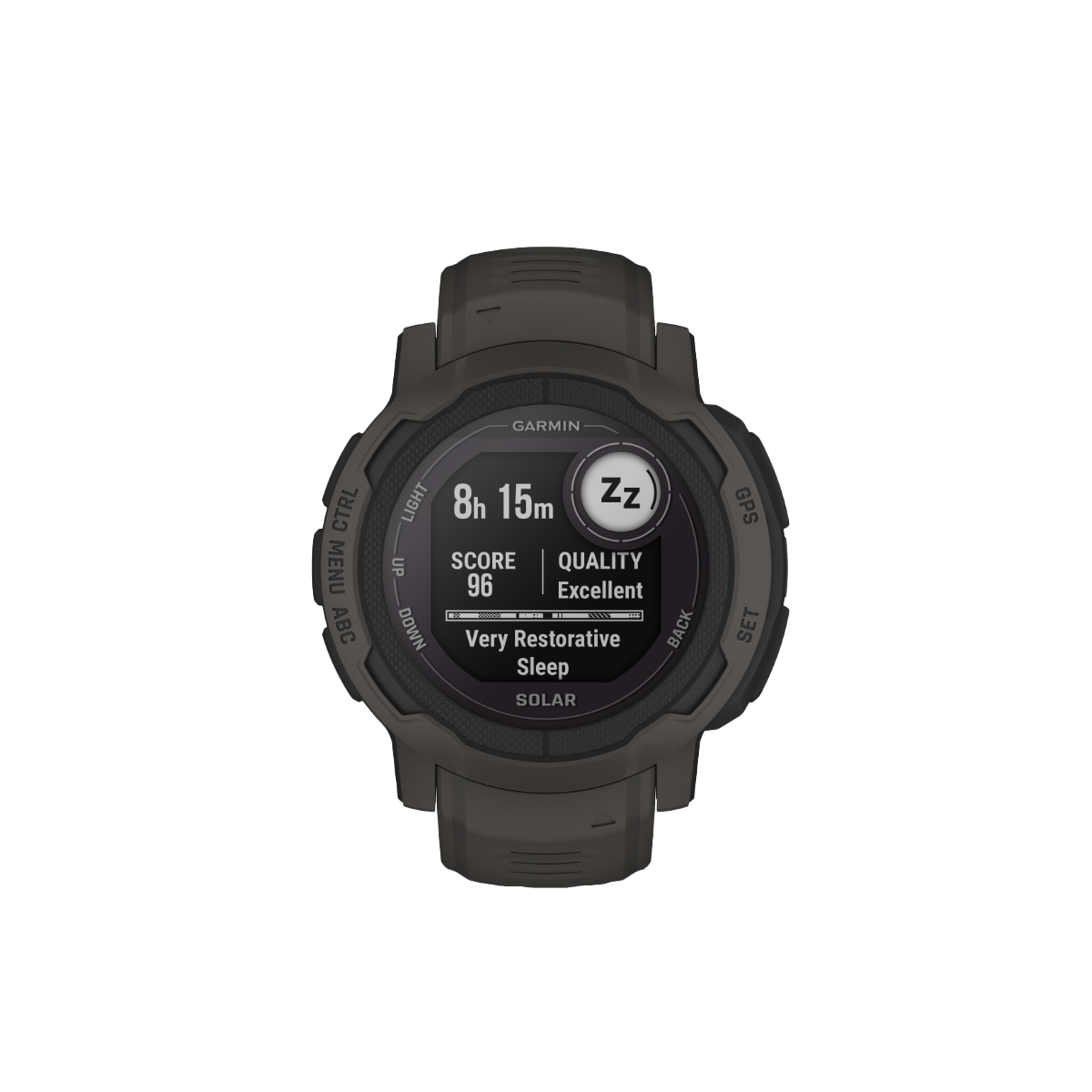 Garmin Instinct 2 Solar smartwatch in graphite with rugged black bezel
