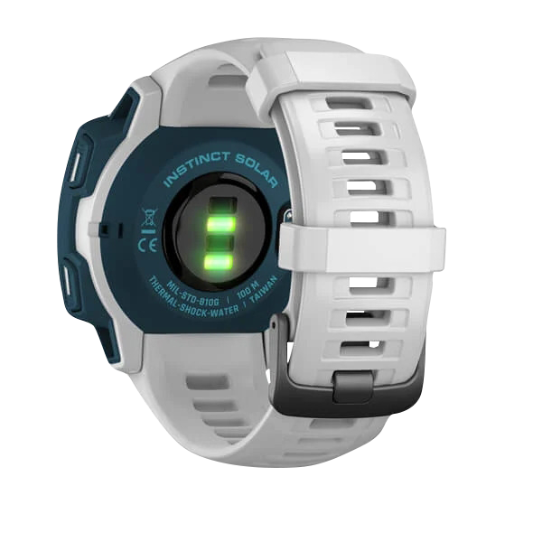 Garmin Instinct Solar smartwatch, Cloudbreak, refurbished; white band, blue case