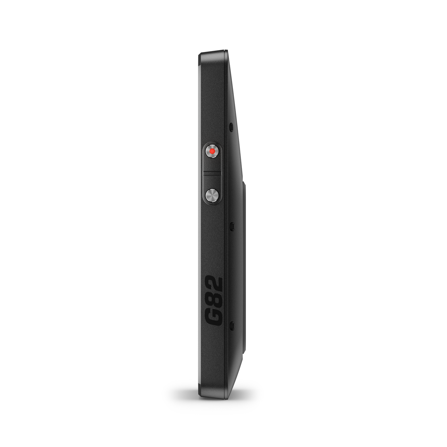 Garmin G82 handheld GPS golf device with launch monitor, black body, red record button, silver dial.