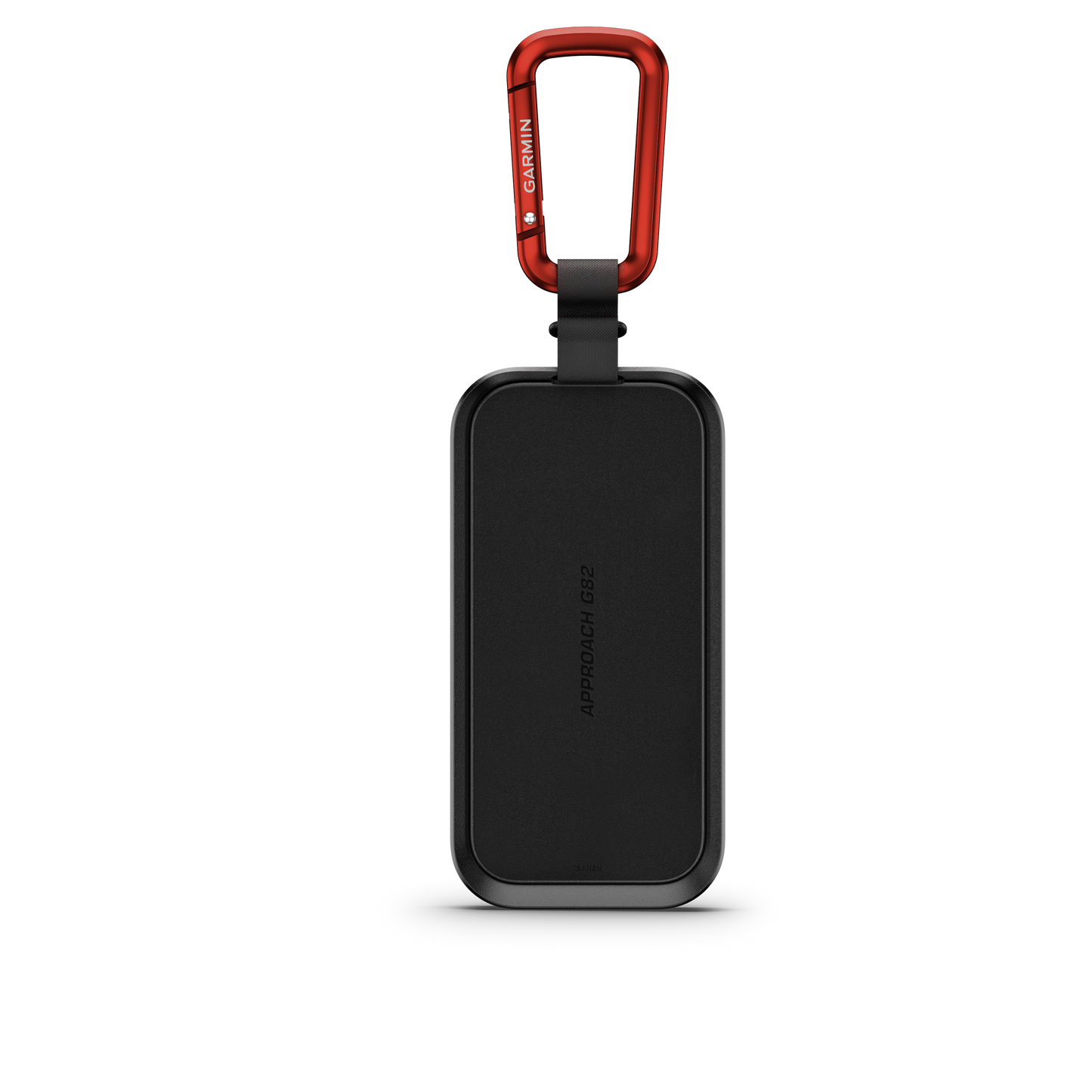 Garmin Approach G82 GPS handheld with red carabiner clip