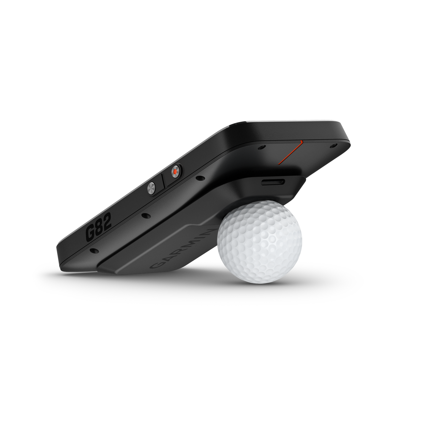 Garmin Approach G82 launch monitor handheld in black with a white golf ball