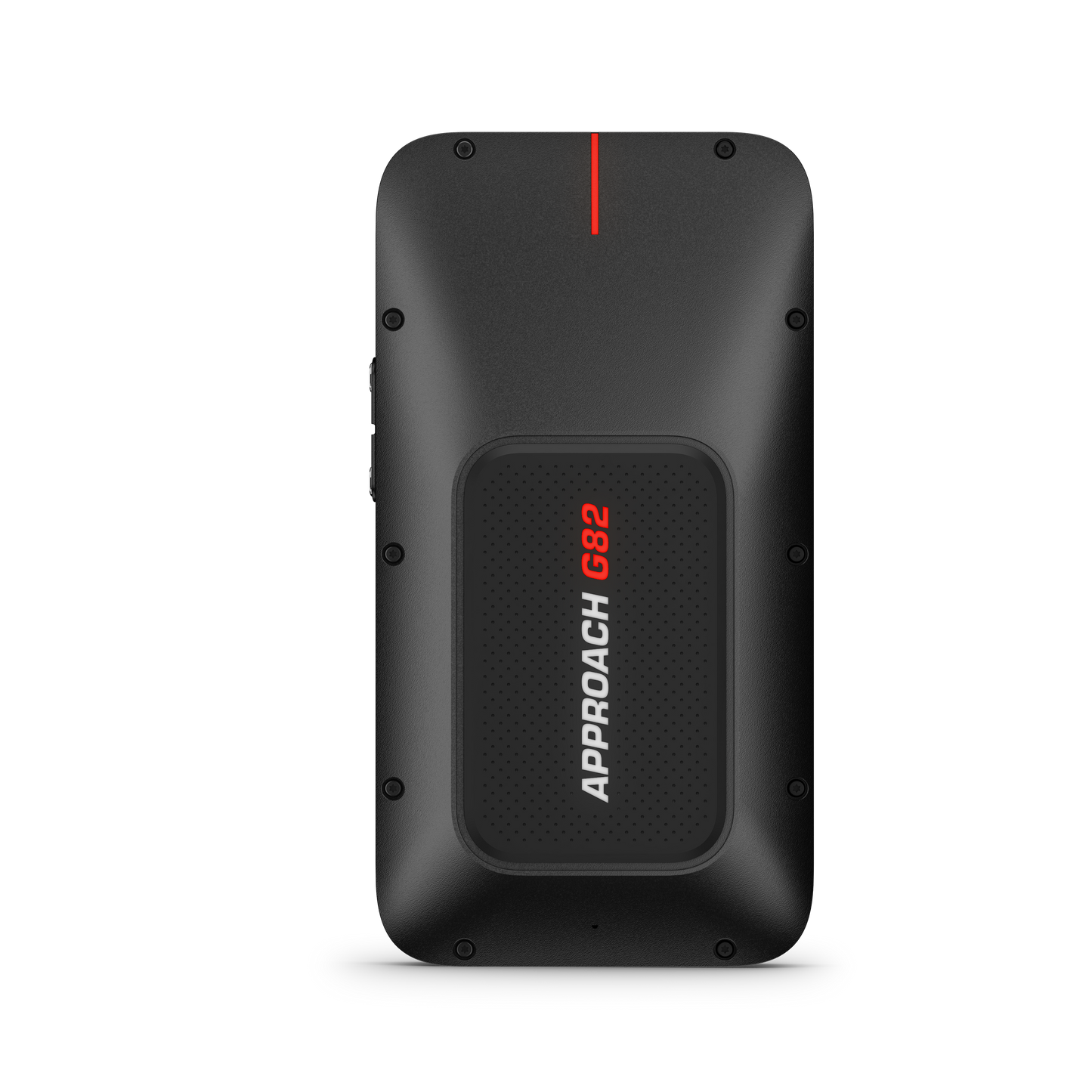Garmin Approach G82 handheld GPS launch monitor, black with red logo panel and textured back panel.