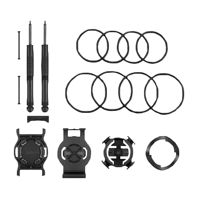 Garmin Quick Release Kit 010-12168-11; two screwdrivers, ten circular rings, four watch bezels